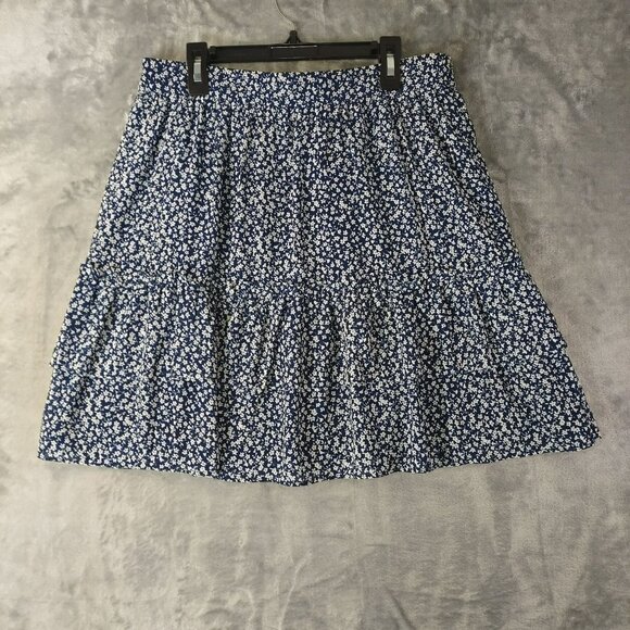 J. Crew Womens Tiered Ruffle Mini Skirt‎ Size S Navy Whimsical Church Floral 90s - Picture 1 of 8
